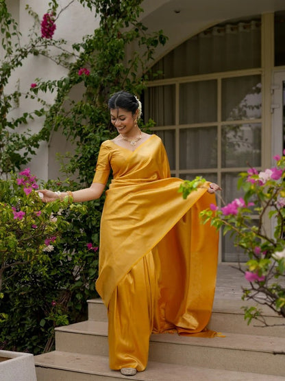 Royal Mustard Soft Silk Saree – Lightweight Comfort for Celebrations
