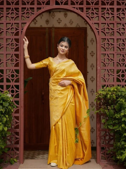Royal Mustard Soft Silk Saree – Lightweight Comfort for Celebrations