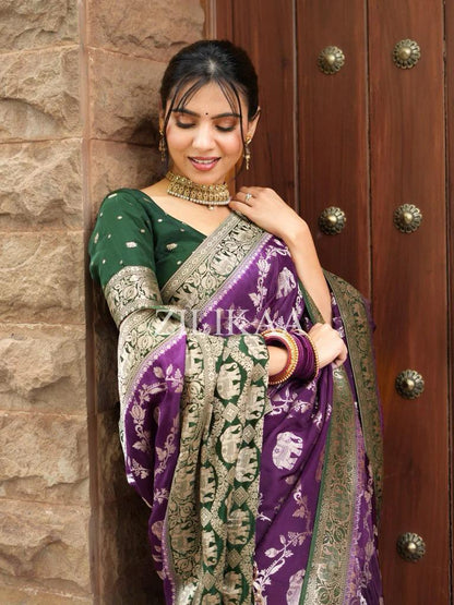 Radiant Banarasi Soft Silk Saree With Minimal Elegance & Rich Finish