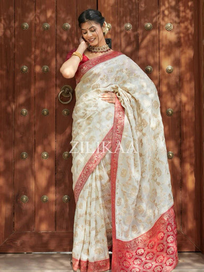 Radiant Banarasi Soft Silk Saree With Minimal Elegance & Rich Finish