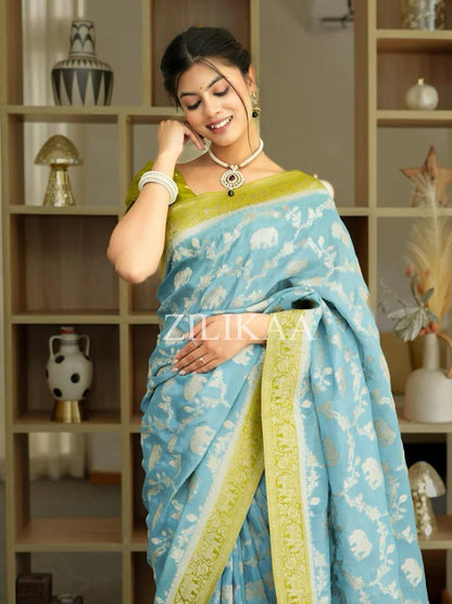 Radiant Banarasi Soft Silk Saree With Minimal Elegance & Rich Finish