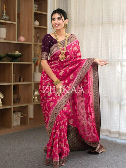 Radiant Banarasi Soft Silk Saree With Minimal Elegance & Rich Finish