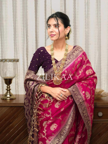 Radiant Banarasi Soft Silk Saree With Minimal Elegance & Rich Finish