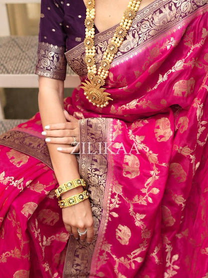 Radiant Banarasi Soft Silk Saree With Minimal Elegance & Rich Finish