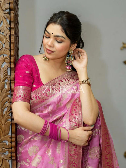 Radiant Banarasi Soft Silk Saree With Minimal Elegance & Rich Finish