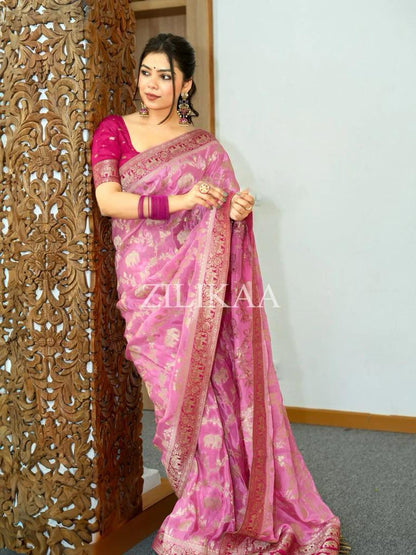 Radiant Banarasi Soft Silk Saree With Minimal Elegance & Rich Finish