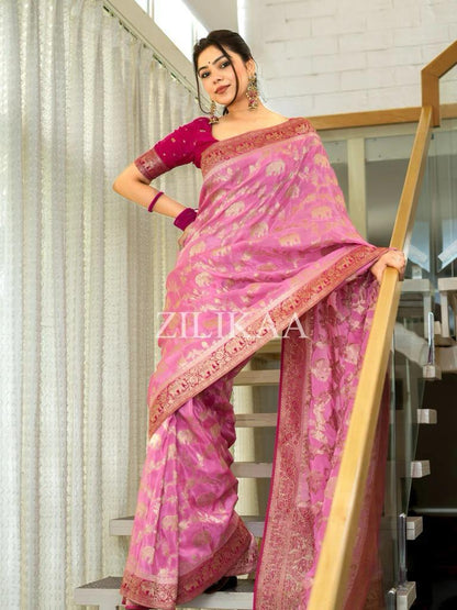 Radiant Banarasi Soft Silk Saree With Minimal Elegance & Rich Finish