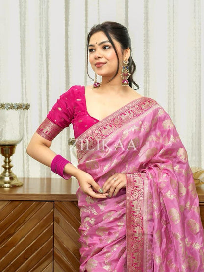 Radiant Banarasi Soft Silk Saree With Minimal Elegance & Rich Finish