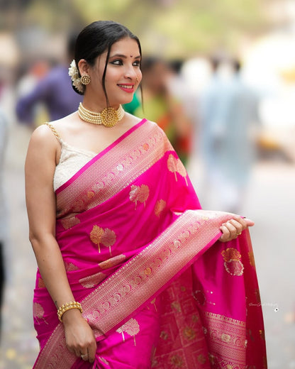 Regal Banarasi Soft Silk Saree With Classic Minimal Design
