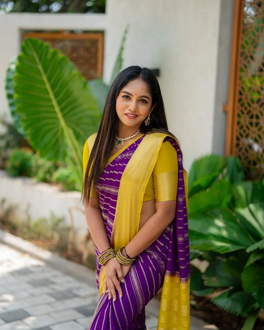 Banarasi Soft Silk Saree With Gold Zari Weaving & Minimal Elegance