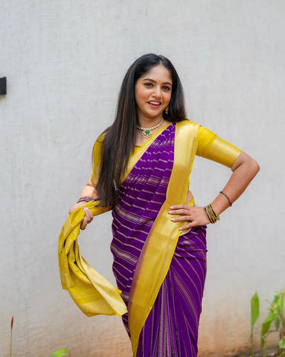 Banarasi Soft Silk Saree With Gold Zari Weaving & Minimal Elegance