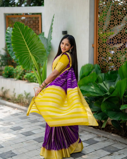 Banarasi Soft Silk Saree With Gold Zari Weaving & Minimal Elegance