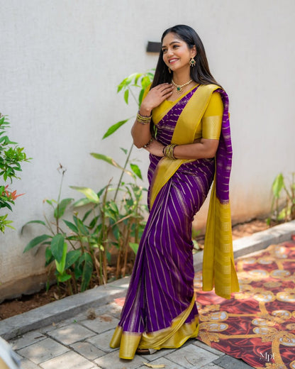 Banarasi Soft Silk Saree With Gold Zari Weaving & Minimal Elegance