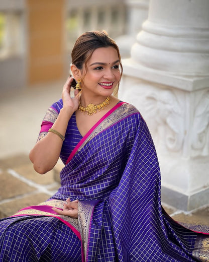 Graceful Banarasi Soft Silk Saree With Minimal Elegance & Rich Hue