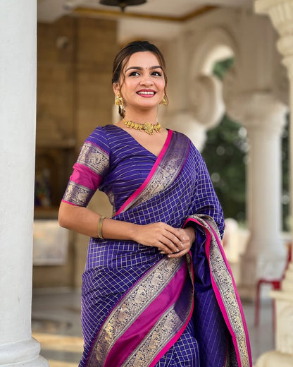 Graceful Banarasi Soft Silk Saree With Minimal Elegance & Rich Hue
