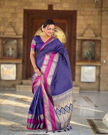 Graceful Banarasi Soft Silk Saree With Minimal Elegance & Rich Hue