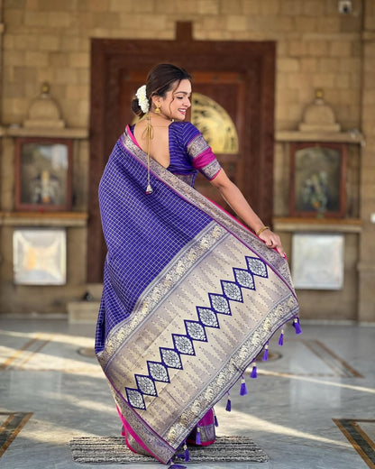 Graceful Banarasi Soft Silk Saree With Minimal Elegance & Rich Hue