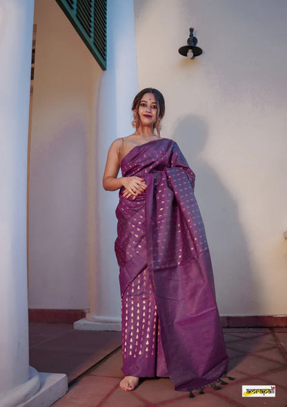 Magenta Banarasi Soft Silk Saree with Zari Butta Motifs