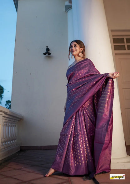Magenta Banarasi Soft Silk Saree with Zari Butta Motifs