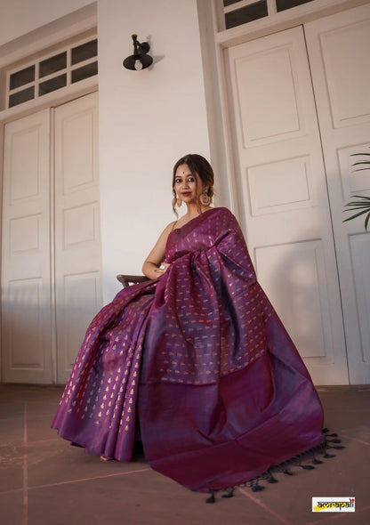 Magenta Banarasi Soft Silk Saree with Zari Butta Motifs
