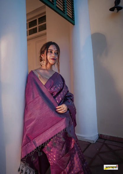 Magenta Banarasi Soft Silk Saree with Zari Butta Motifs