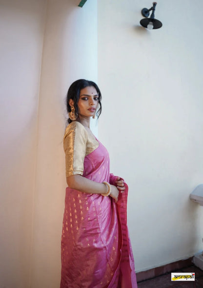 Magenta Banarasi Soft Silk Saree with Zari Butta Motifs
