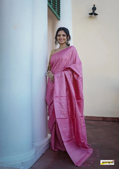 Magenta Banarasi Soft Silk Saree with Zari Butta Motifs