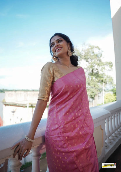 Magenta Banarasi Soft Silk Saree with Zari Butta Motifs