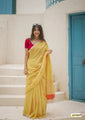Yellow Soft Cotton Saree with Subtle Stripes & Contrast Border