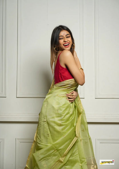 Yellow Soft Cotton Saree with Subtle Weaving & Golden Border