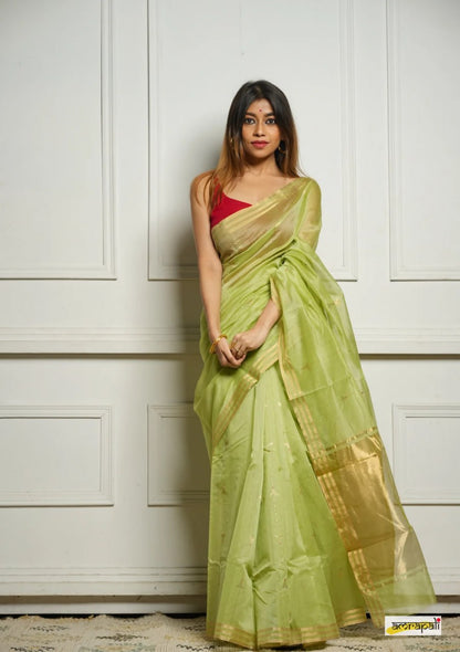 Yellow Soft Cotton Saree with Subtle Weaving & Golden Border