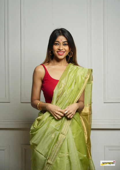 Yellow Soft Cotton Saree with Subtle Weaving & Golden Border