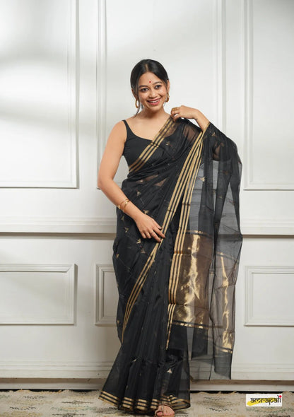 Yellow Soft Cotton Saree with Subtle Weaving & Golden Border