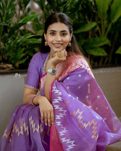 Lavender Banarasi Soft Silk Saree with Gold Zari Weaving