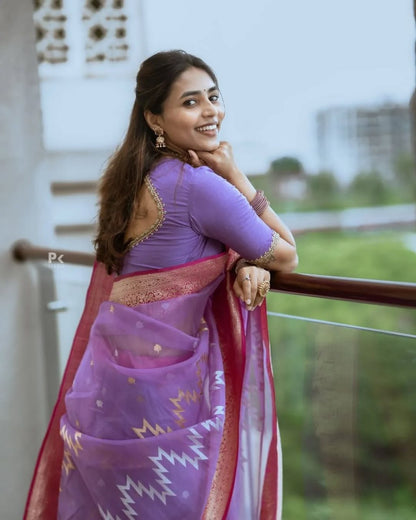 Lavender Banarasi Soft Silk Saree with Gold Zari Weaving