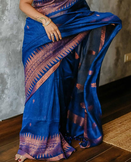 Royal Blue Banarasi Soft Silk Saree with Copper Zari Weaving