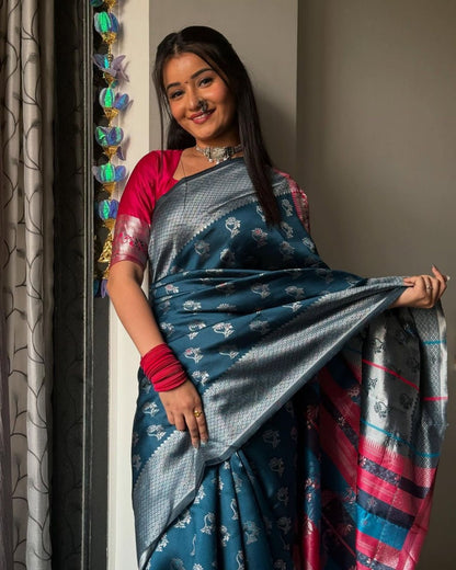 Maroon Banarasi Soft Silk Saree with Gold Zari Border