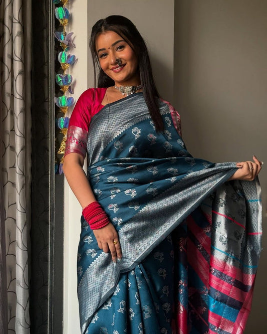 Maroon Banarasi Soft Silk Saree with Gold Zari Border