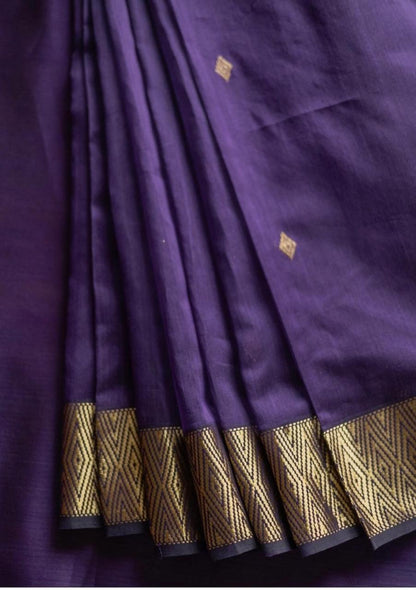 Purple Soft Cotton Saree with Golden Border