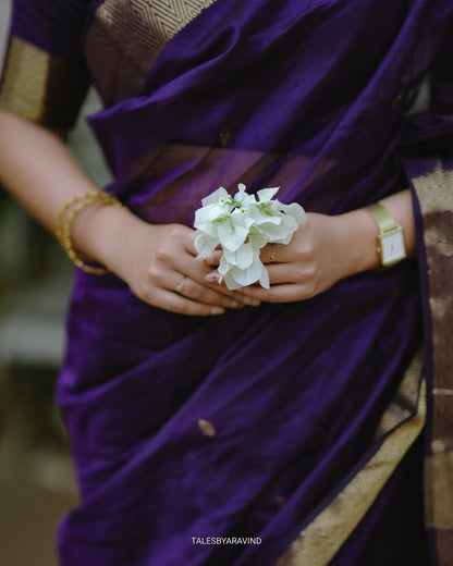 Purple Soft Cotton Saree with Golden Border
