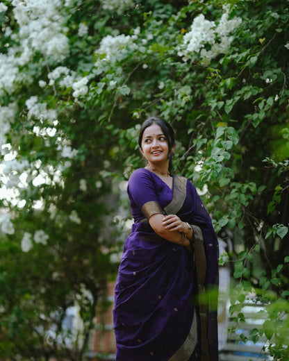 Purple Soft Cotton Saree with Golden Border