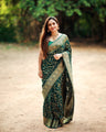 Green Banarasi Soft Silk Saree with Gold Zari Weaving