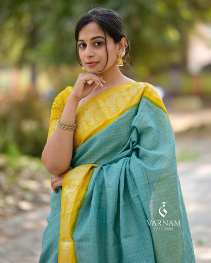 Contrast Border Cotton Silk Saree – Perfect for Weddings, Pujas & Festive Wear