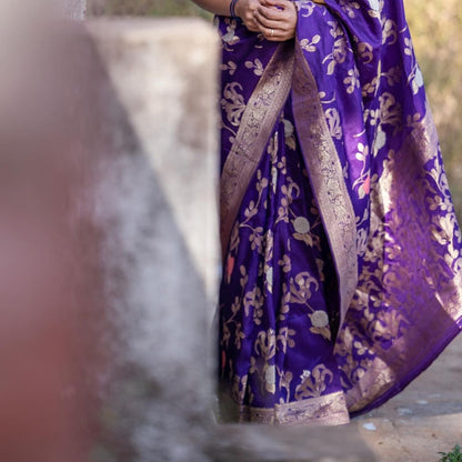 Royal Purple Banarasi Soft Silk Saree with Gold Zari Weaving