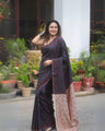 Navy Blue Banarasi Soft Silk Saree with Copper Zari Weaving