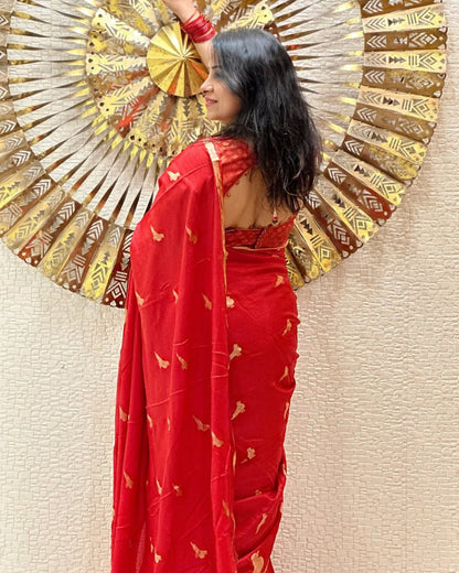 Regal Glow Banarasi Soft Silk Saree – Available in Scarlet Red & Royal Purple