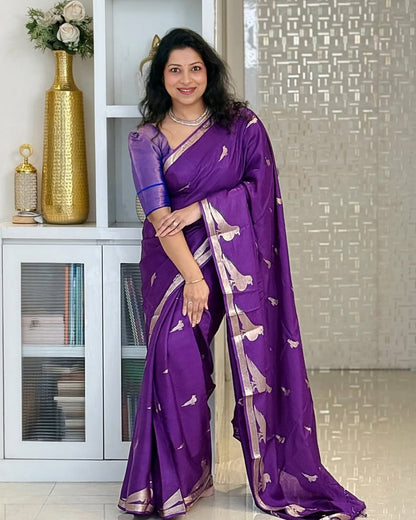 Regal Glow Banarasi Soft Silk Saree – Available in Scarlet Red & Royal Purple