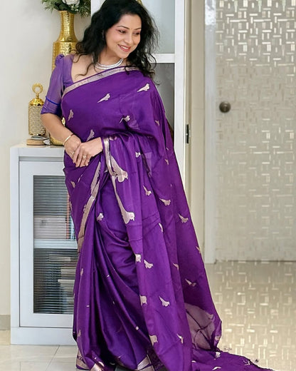 Regal Glow Banarasi Soft Silk Saree – Available in Scarlet Red & Royal Purple