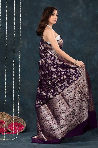 Royal Purple Banarasi Soft Silk Saree with Gold Zari Weaving