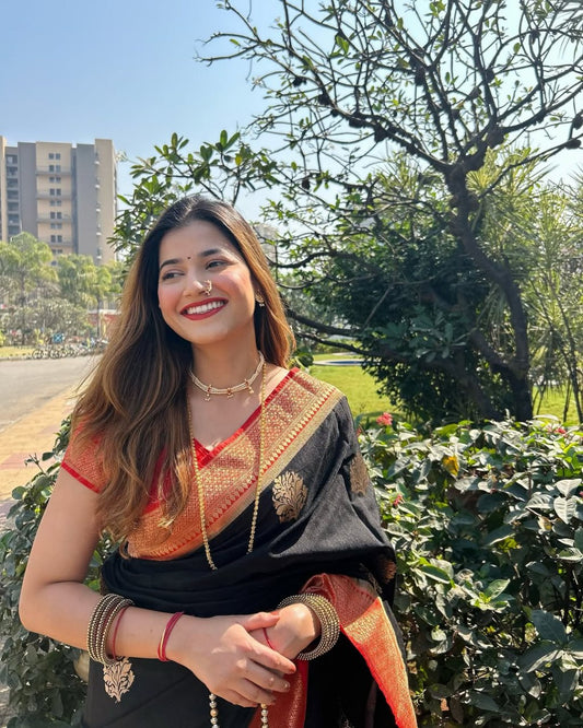 Black Banarasi Soft Silk Saree with Gold Zari Weaving